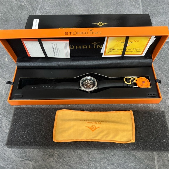 Stuhrling SkeletonWatch With Black Leather Band - Picture 1 of 10